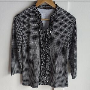 J. McLaughlin Black & White Ruffle Women's Top